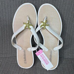 Bobbie Brooks Womens Size 9/10 White & Gold Starfish Decor Flip-Flops